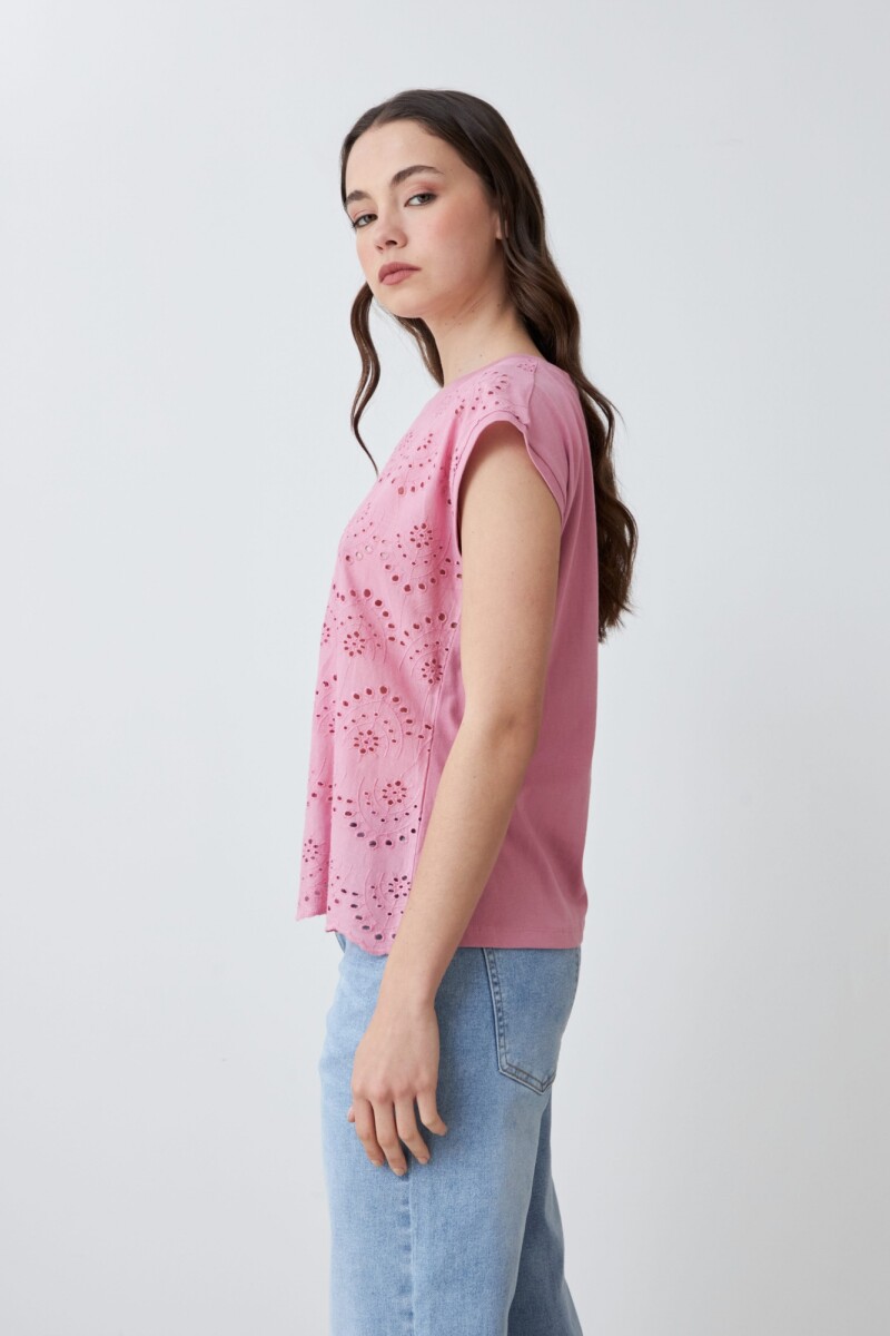 Blusa frente broderie rosa pastel