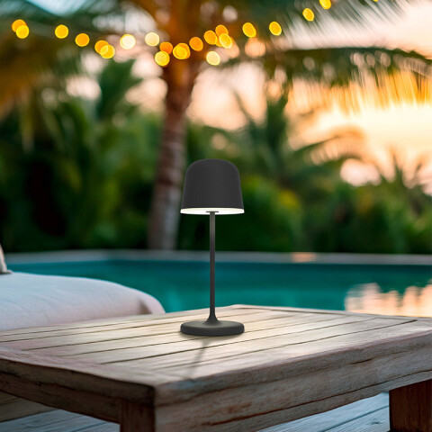 Lámpara de mesa LED inalámb. tipo hongo negra IP54 EG1070