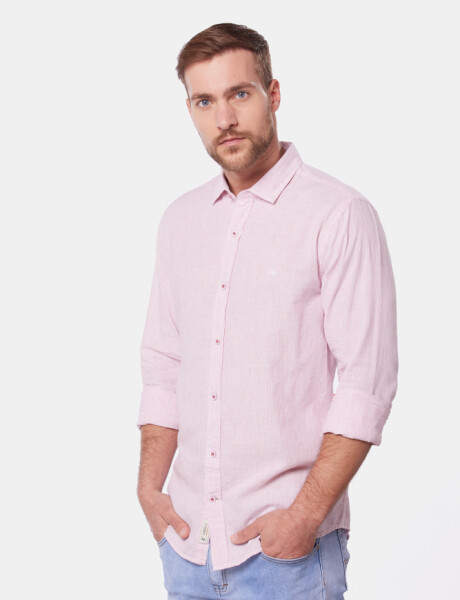 CAMISA DE LINO RAYADA Rosa