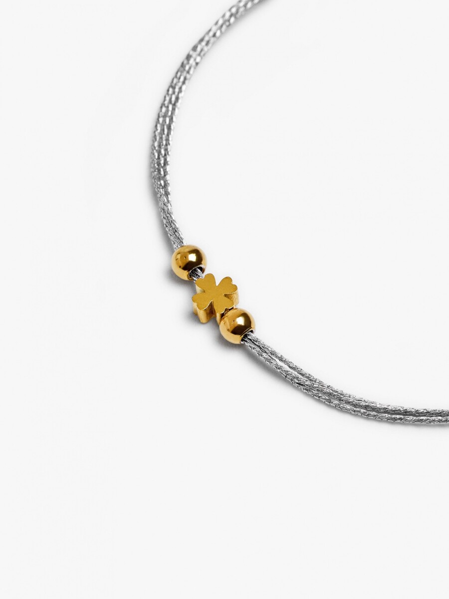 Pulsera Ajustable Bicolor Con Trébol - Acero Inoxidable gris