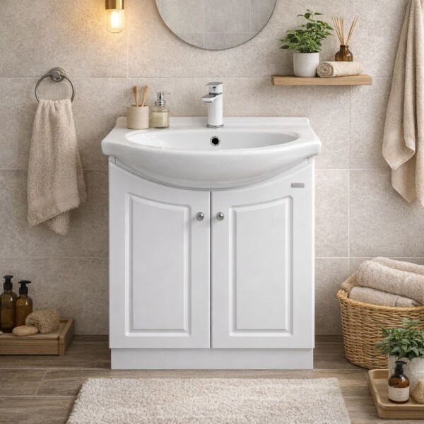 MUEBLE DE BAÑO 60 X 46 CM CON MESADA DE LOZA - BLANCO MUEBLE DE BAÑO 60 X 46 CM CON MESADA DE LOZA - BLANCO