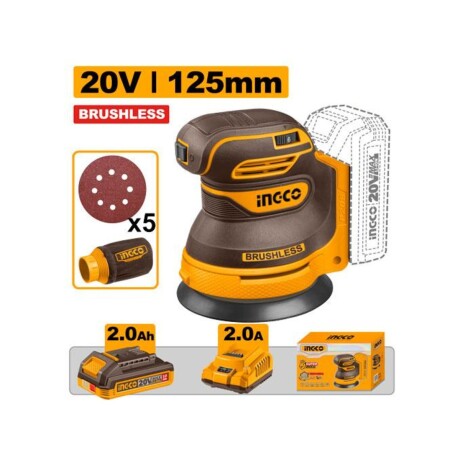 Lijadora Roto Orbital Inalámbrica INGCO CROSLI20021 20V 125 mm con Batería y Cargador Lijadora Roto Orbital Inalámbrica INGCO CROSLI20021 20V 125 mm con Batería y Cargador