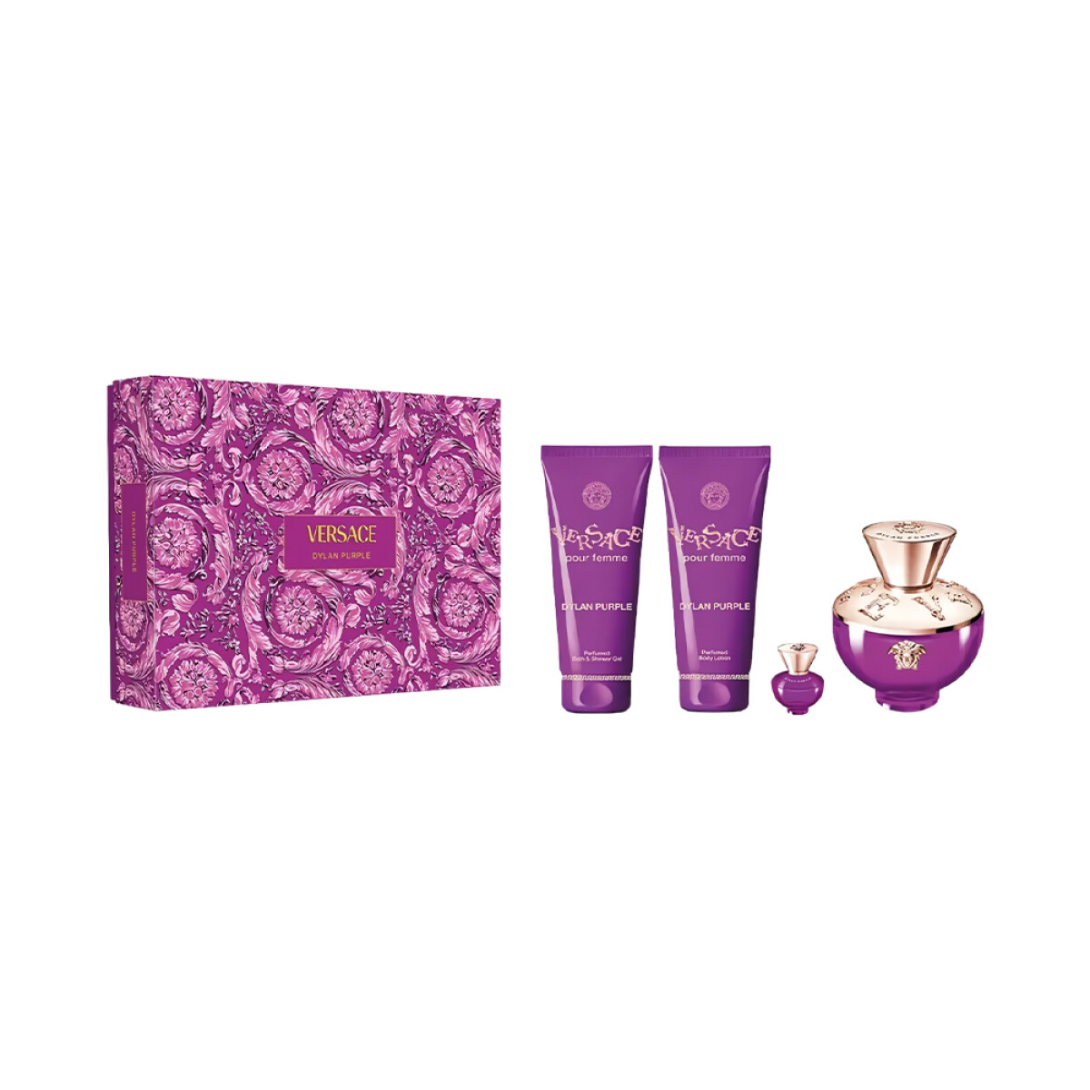 Set de Perfume Versace Dylan Purple Estuche 100+Bl+Sg+Cartera 
