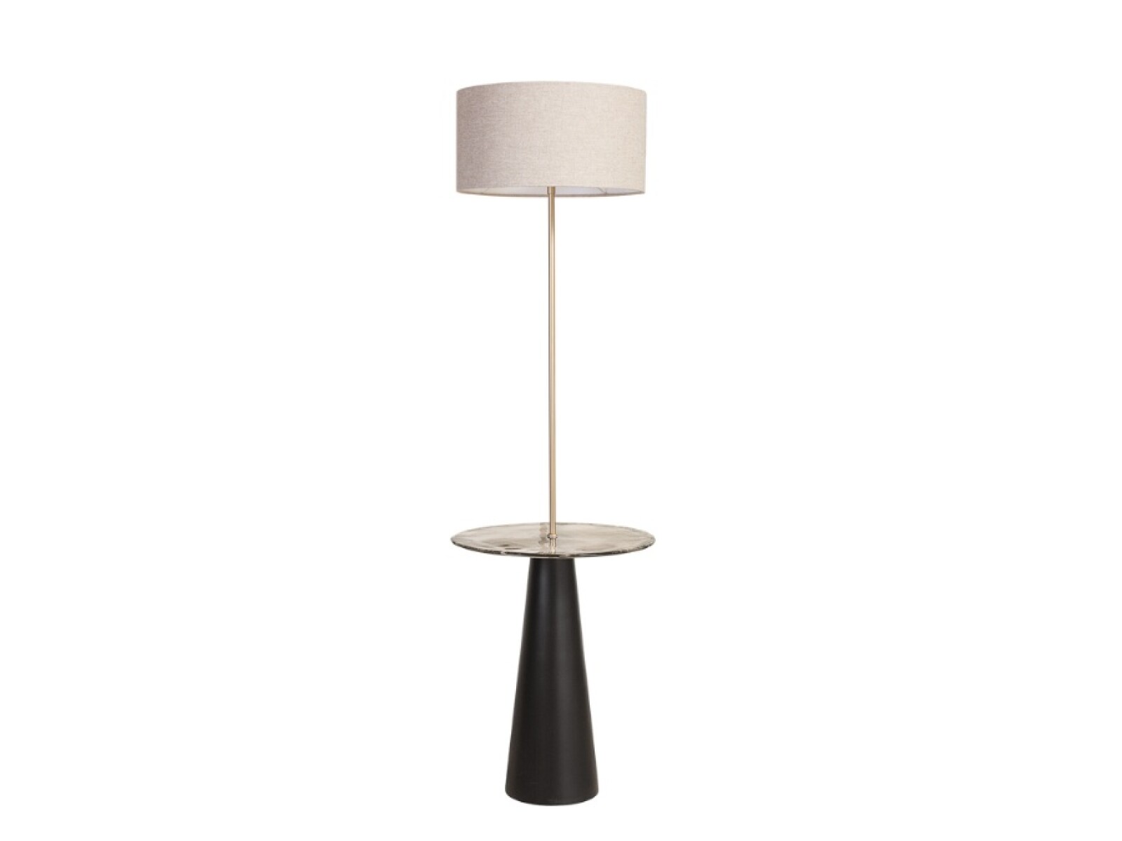 VELADOR DE PIE CON MESADA VIDRIO E27 PANTALLA BEIGE 