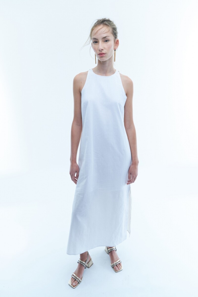 Maxi vestido de lino metalizado blanco