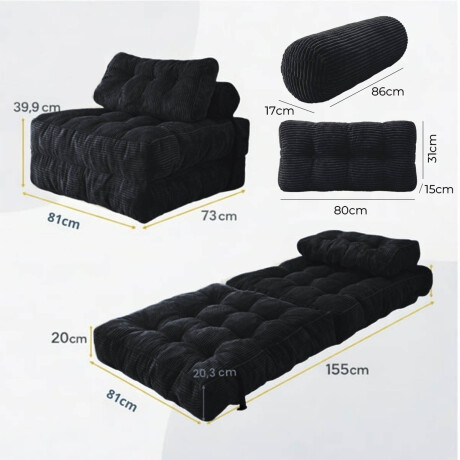 Sofá Sillón Cama Plegable Cloudnest + Almohada Living Negro