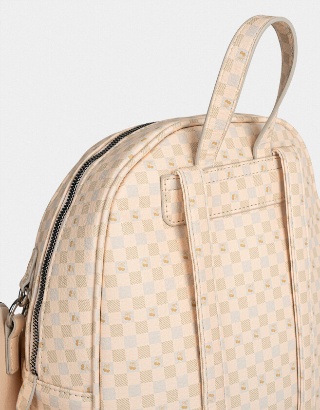 Mochilas Urbanas Mochila De Cuerina Con Pouch - Estampado Geometrico