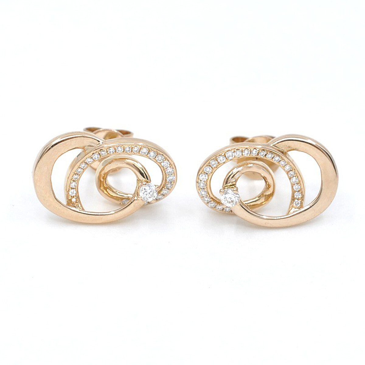 Caravanas En Oro Rosa 18K Y Brillantes 