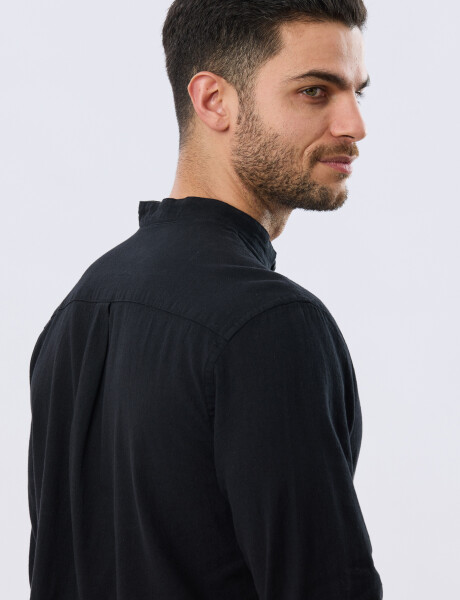 CAMISA LISA DE LINO CUELLO MAO Negro