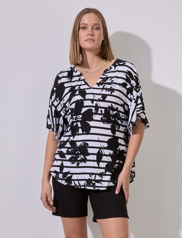 Blusa Flores Print BLANCO/NEGRO