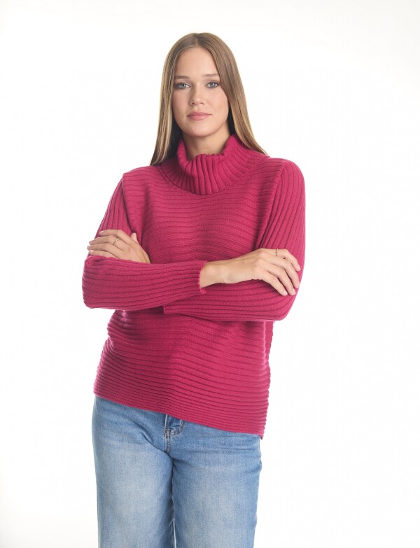 Buzo Acanalado Cuello Alto FUCSIA