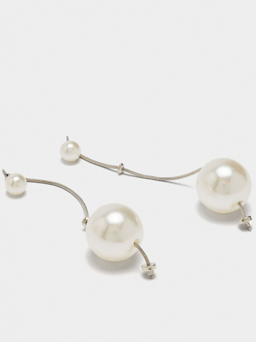 Pendientes Largos De Perlas plateado