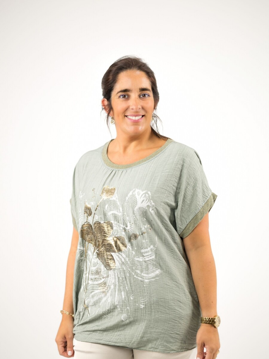 Blusa con nudo estampada con dorado Verde