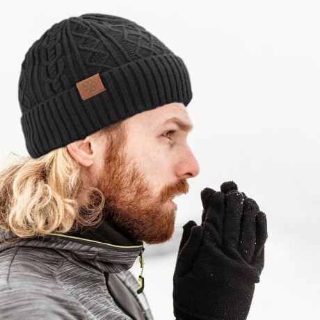 Set X3 Gorro Lana + Guantes + Cuello Bufanda Hombre Negro