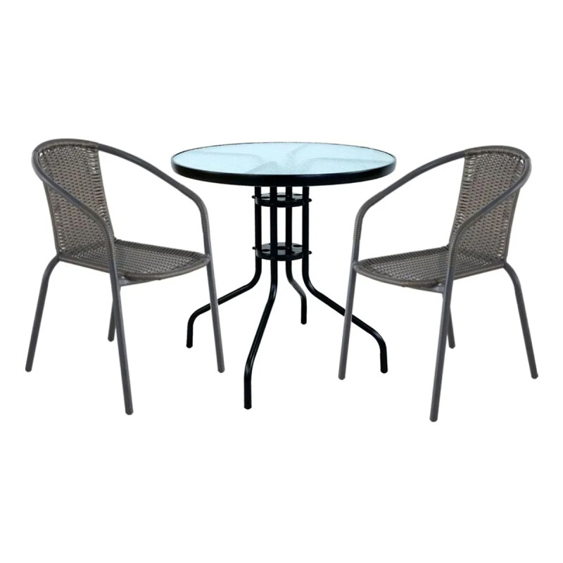 Juego De Jardín Sillas De Ratan Mesa De Vidrio Estructura Marrón Oscuro Juego De Jardín Sillas De Ratan Mesa De Vidrio Estructura Marrón Oscuro