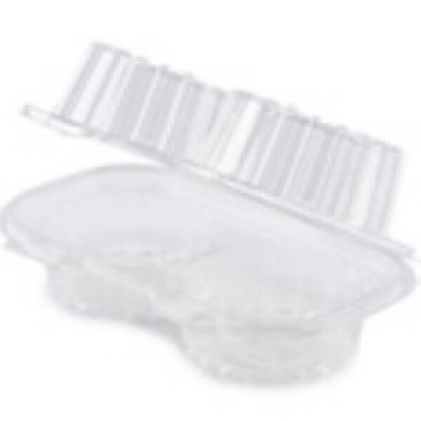 BLISTER PET 2 CUP CAKES CON TAPA BISAGRA 18 x 10,5 x 6,4 CM TRANSPARENTE