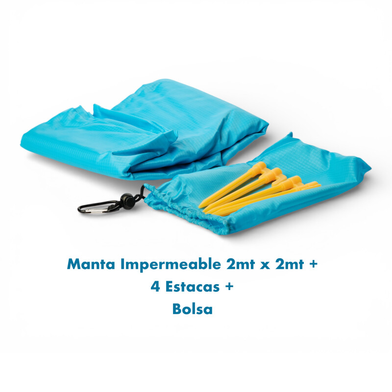 Alfombra De Playa Impermeable 2x2 Mts Con Estacas Azul