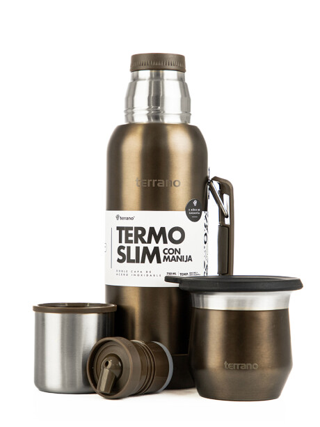 Kit Termo 750ML Con Base De Silicona + Mate Flap Marrón Metalizado