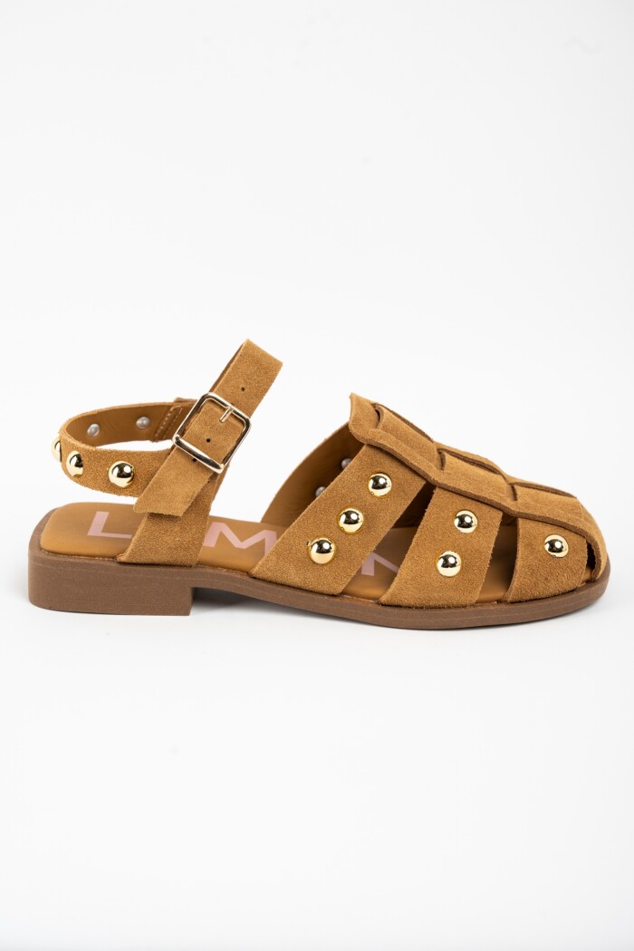 Cangrejera Gamuza Con Tachas Camel