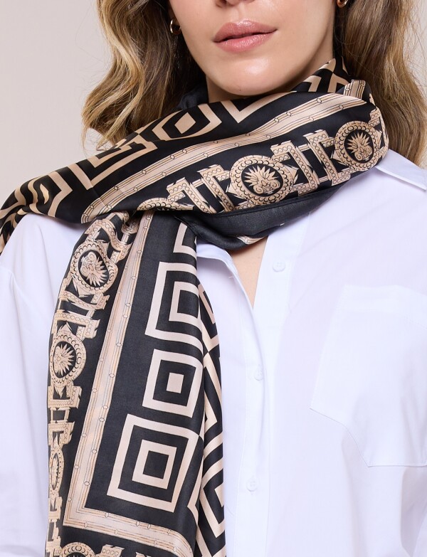 Pashmina Saten Print NEGRO/BEIGE