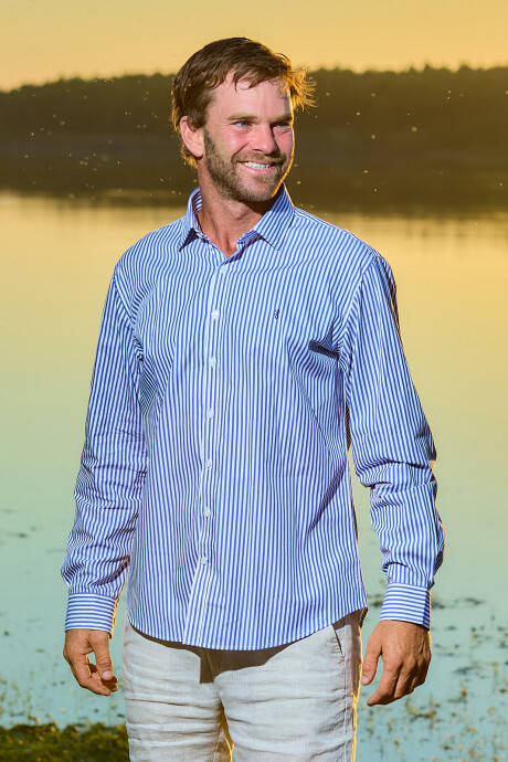 Camisa de Hombre Premium Cuello s/Botones Raya Azul 1