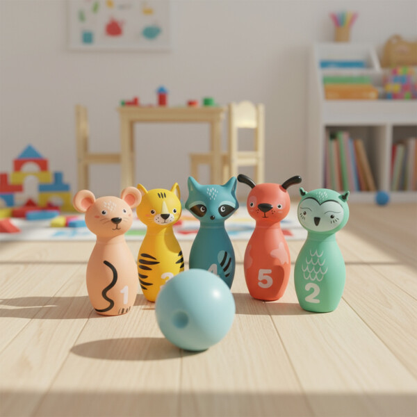 Juego De Bolos Infantil Bowling 5 Pinos + 1 Bola Para niños Diseño 1