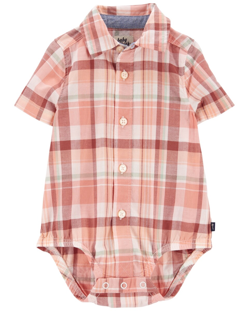 Body de algodón, tipo camisa, diseño a cuadros 