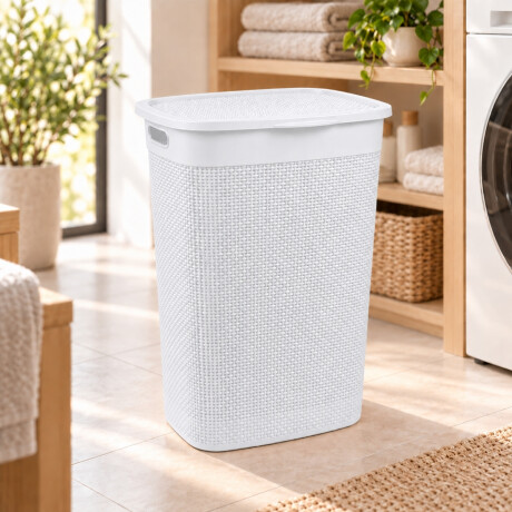 Cesto para ropa simil ratán con tapa 55 lts BLANCO