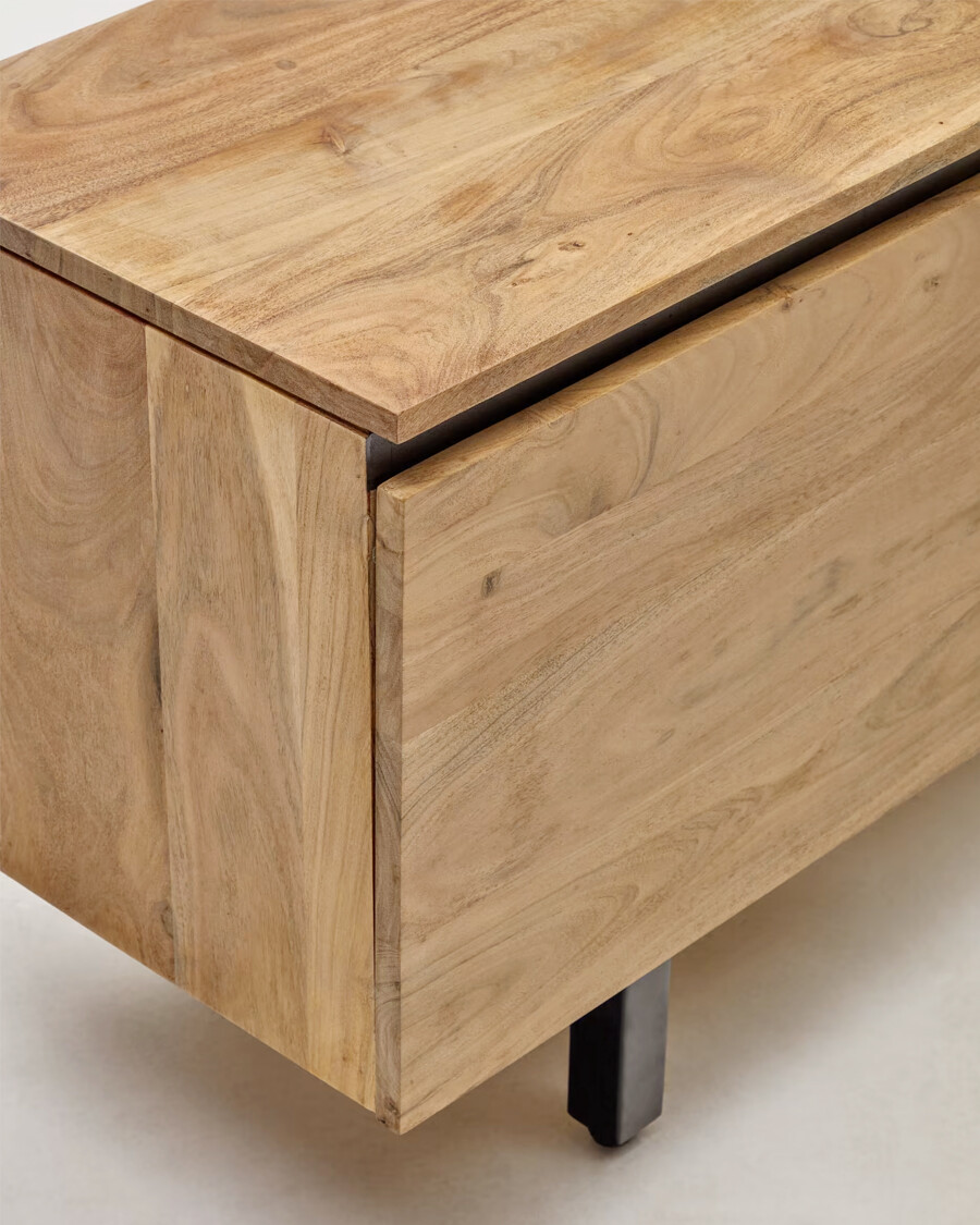 Mueble TV Uxue de madera maciza de acacia con acabado natural 3 puertas de 150 x 58 cm