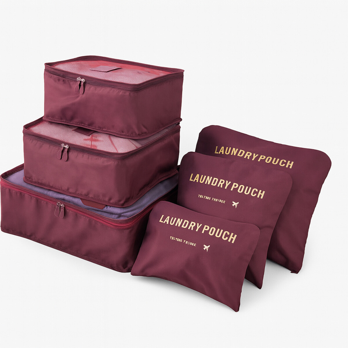 Organizador De Valija Set Viaje Estuche 6 Piezas Necessaire - Color Bordo 