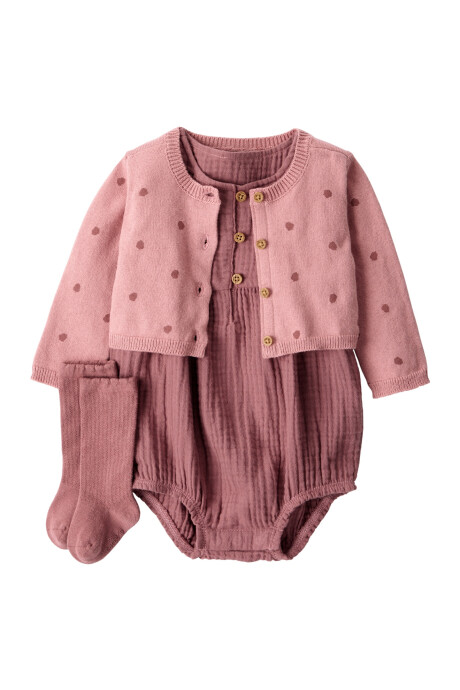 Set tres piezas de algodón, body bombachudo, saco y medias Sin color