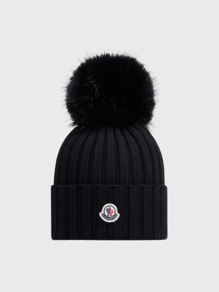 Moncler - Gorro de lana con pompón Negro