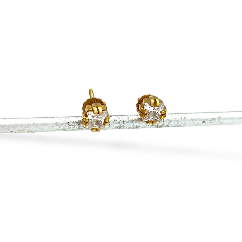Caravanas Solitario cuadrado oro- Oro bajo - Zirconia - CA8178 conpiedra