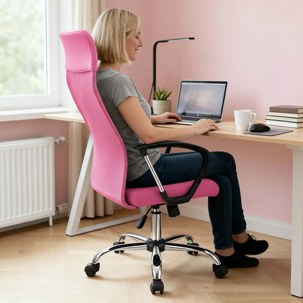 Silla de escritorio Oficina Sillon Ejecutiva Ergonomica giratoria Tela Mesh IMBACK Color Rosa Silla de escritorio Oficina Sillon Ejecutiva Ergonomica giratoria Tela Mesh IMBACK Color Rosa