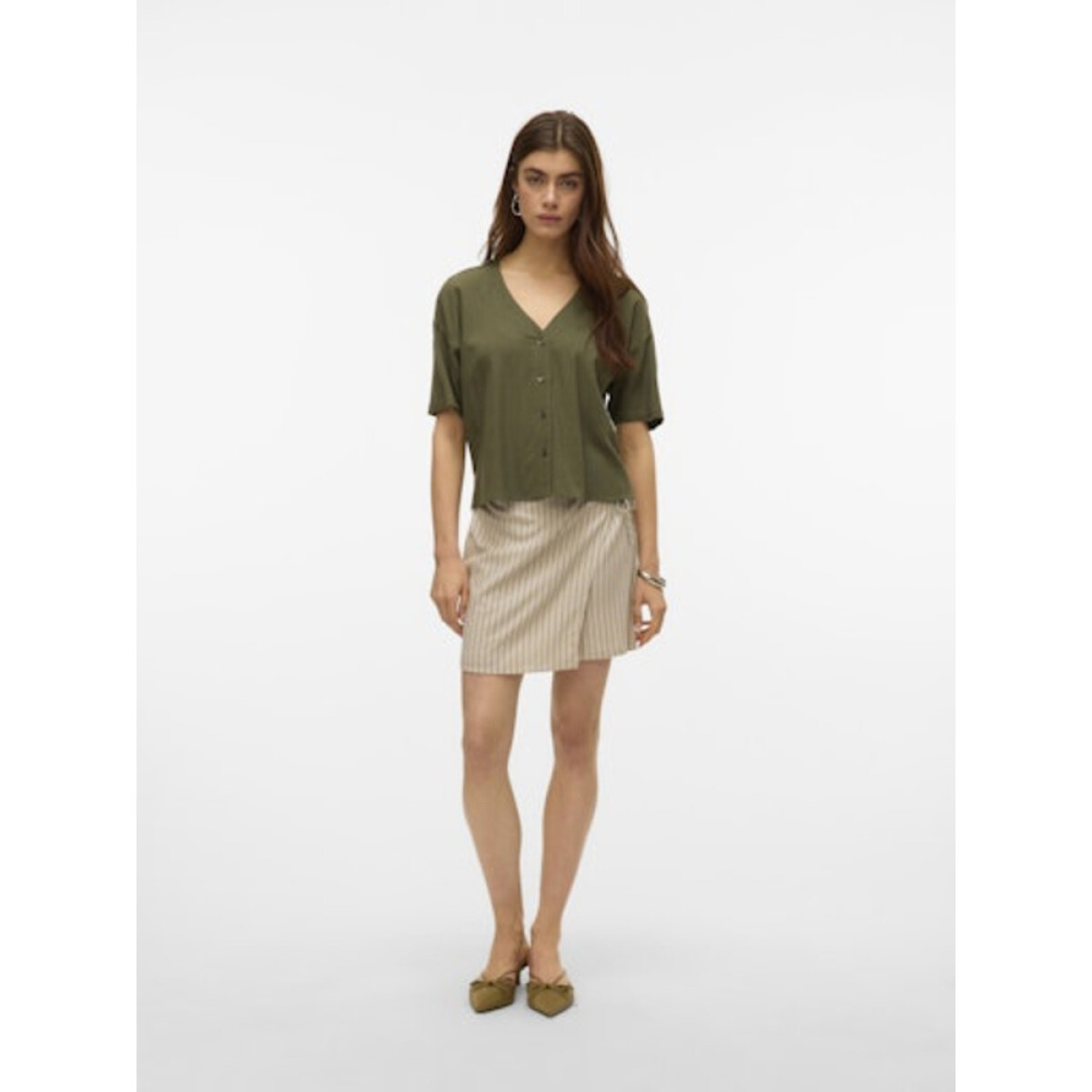 VMMYMILO 2/4 V-NECK SHIRT WVN GA - Kalamata 