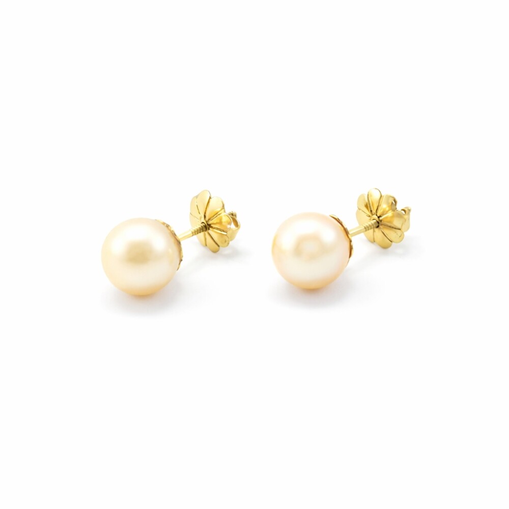 8,5 mm Caravanas en Oro 18 K Con Perlas 8,5 mm Caravanas en Oro 18 K Con Perlas