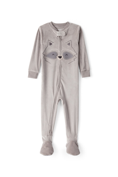 Pijama una pieza de micropolar, con pie, estampa mapache Sin color