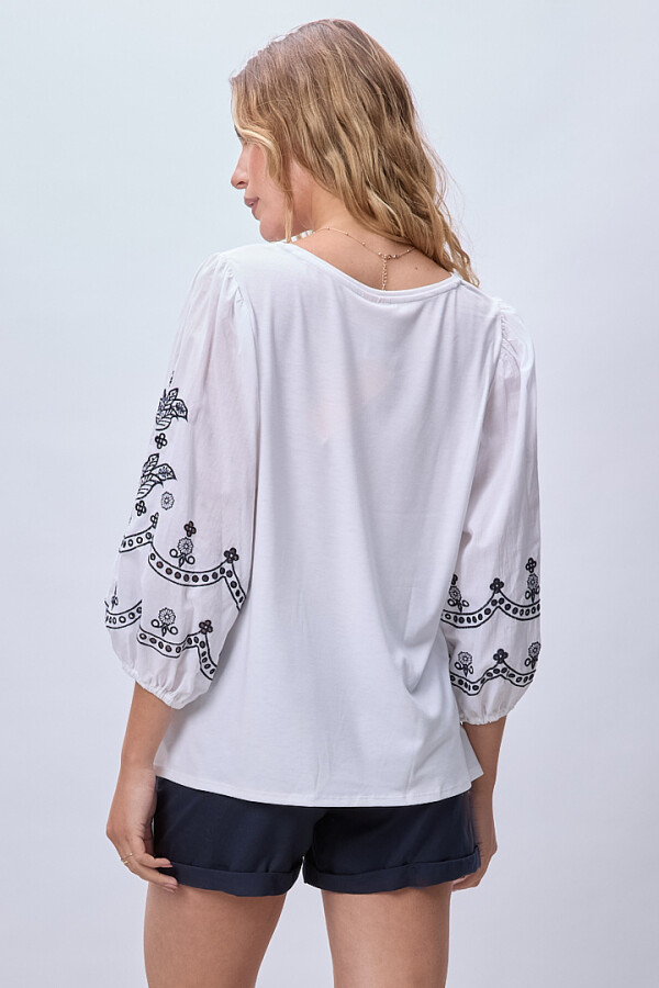 Blusa Bordada BLANCO/AZUL