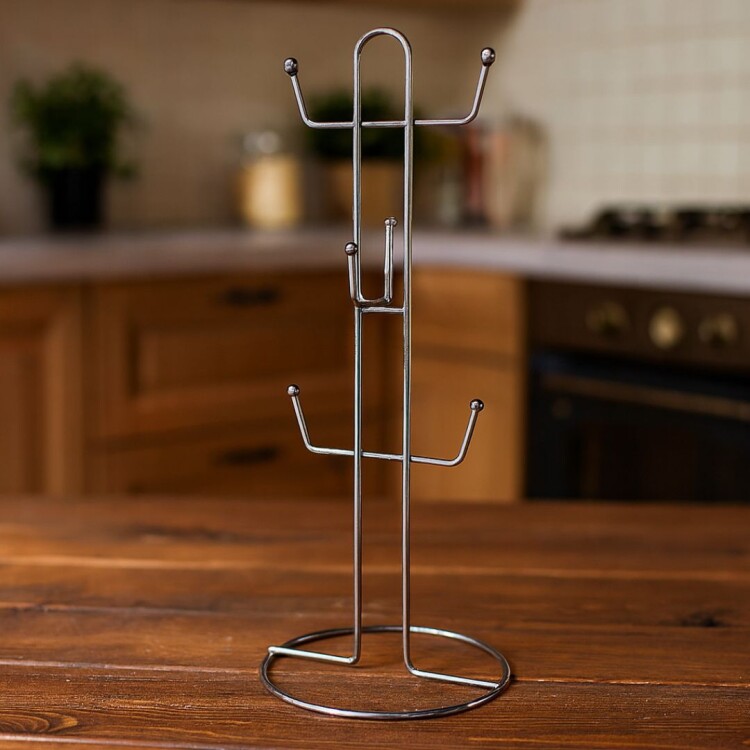 SOPORTE PARA TAZAS DE METAL 13X30CM PLATEADO