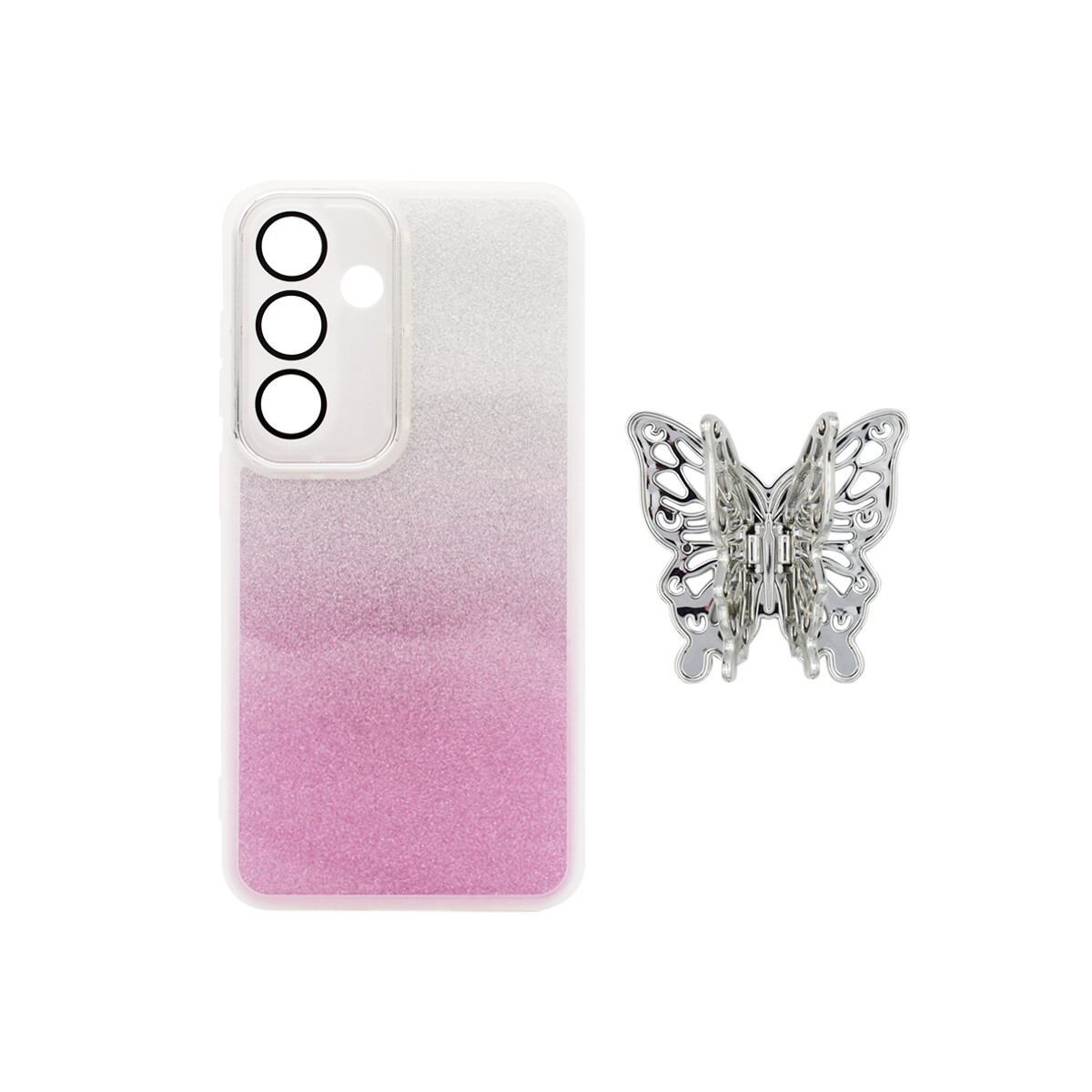 Protector para Samsung Galaxy S24 mariposa brillos rosa 