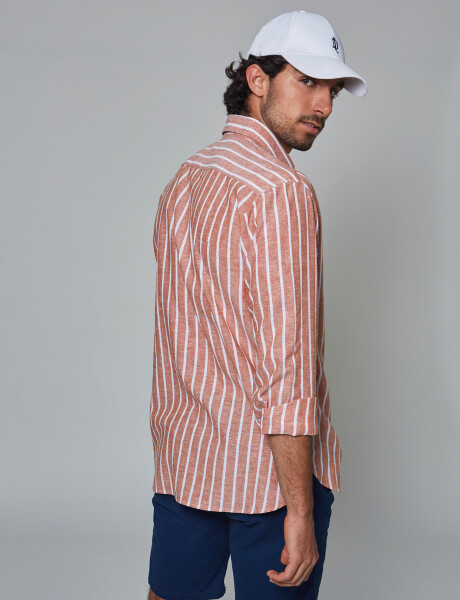 Camisa lino rayada cobre