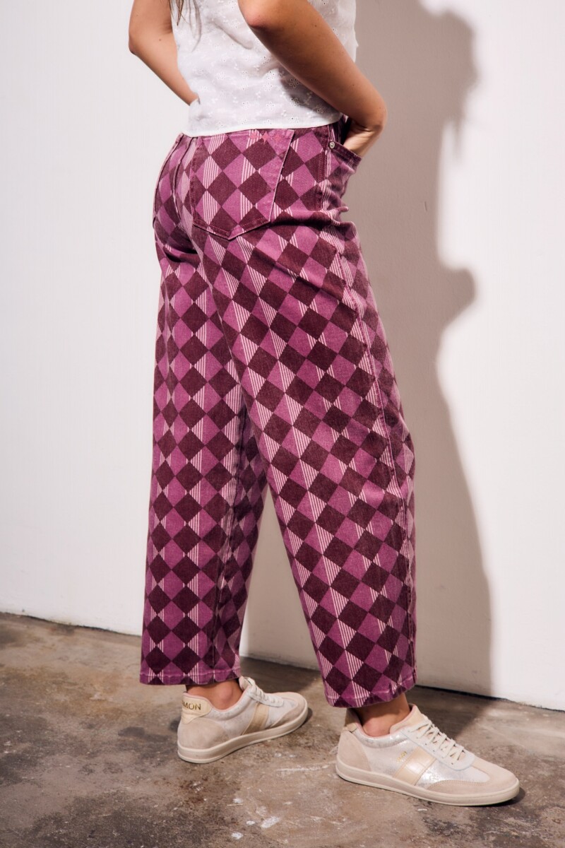 Jean Baggy Estampa Rombos Burdeos