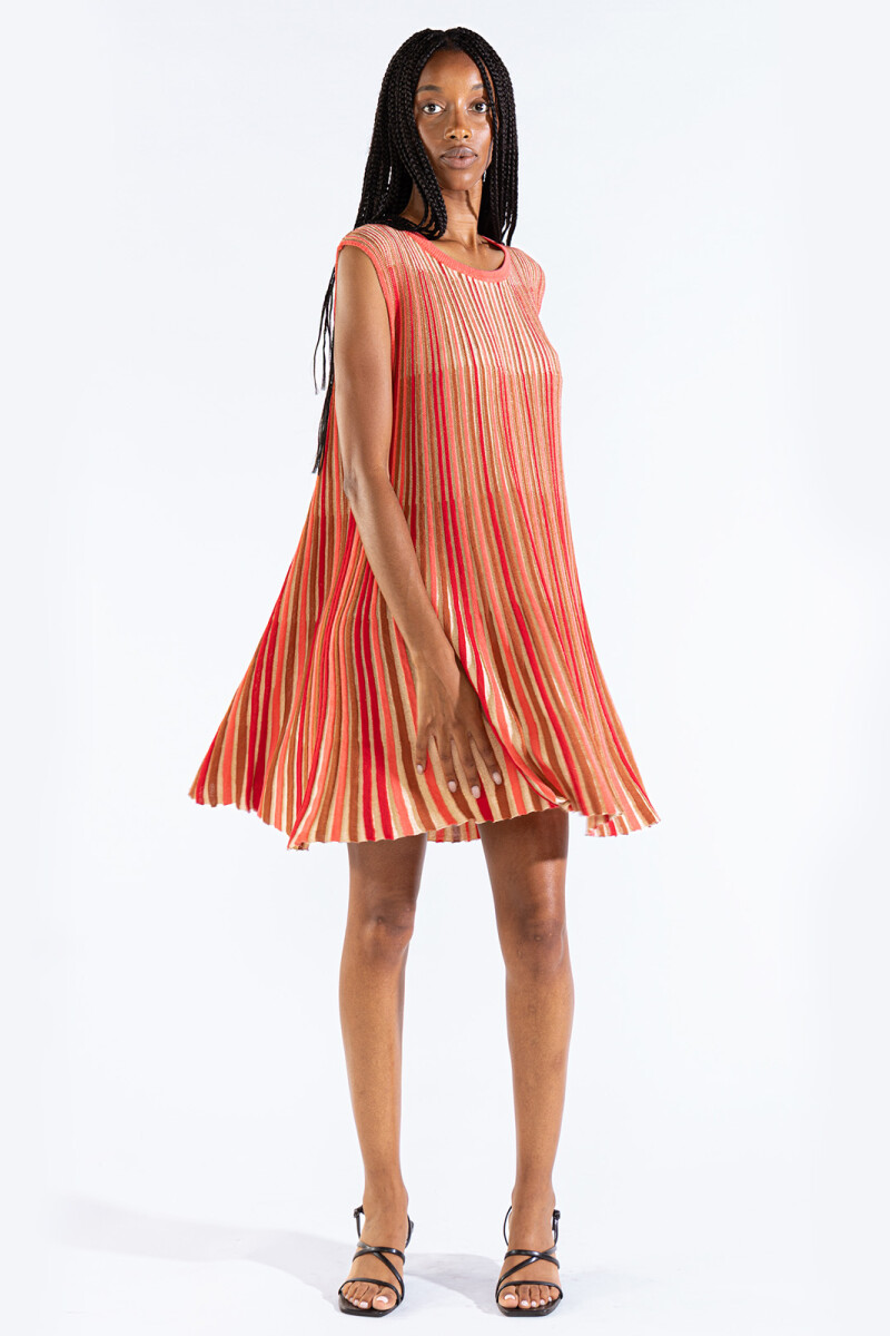STRIPED TEE KNIT DRESS Fucsia