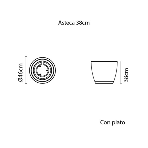 Maceta "ASTECA" Ø46 x 38cm simil cemento con plato TD0256
