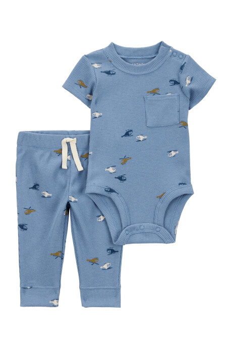Set dos piezas de algodón térmico, pantalón y body, diseño helicópteros Sin color