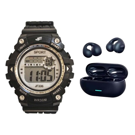 Set Reloj Deportivo Luz + Auriculares Earcuffs Inalámbricos Negro