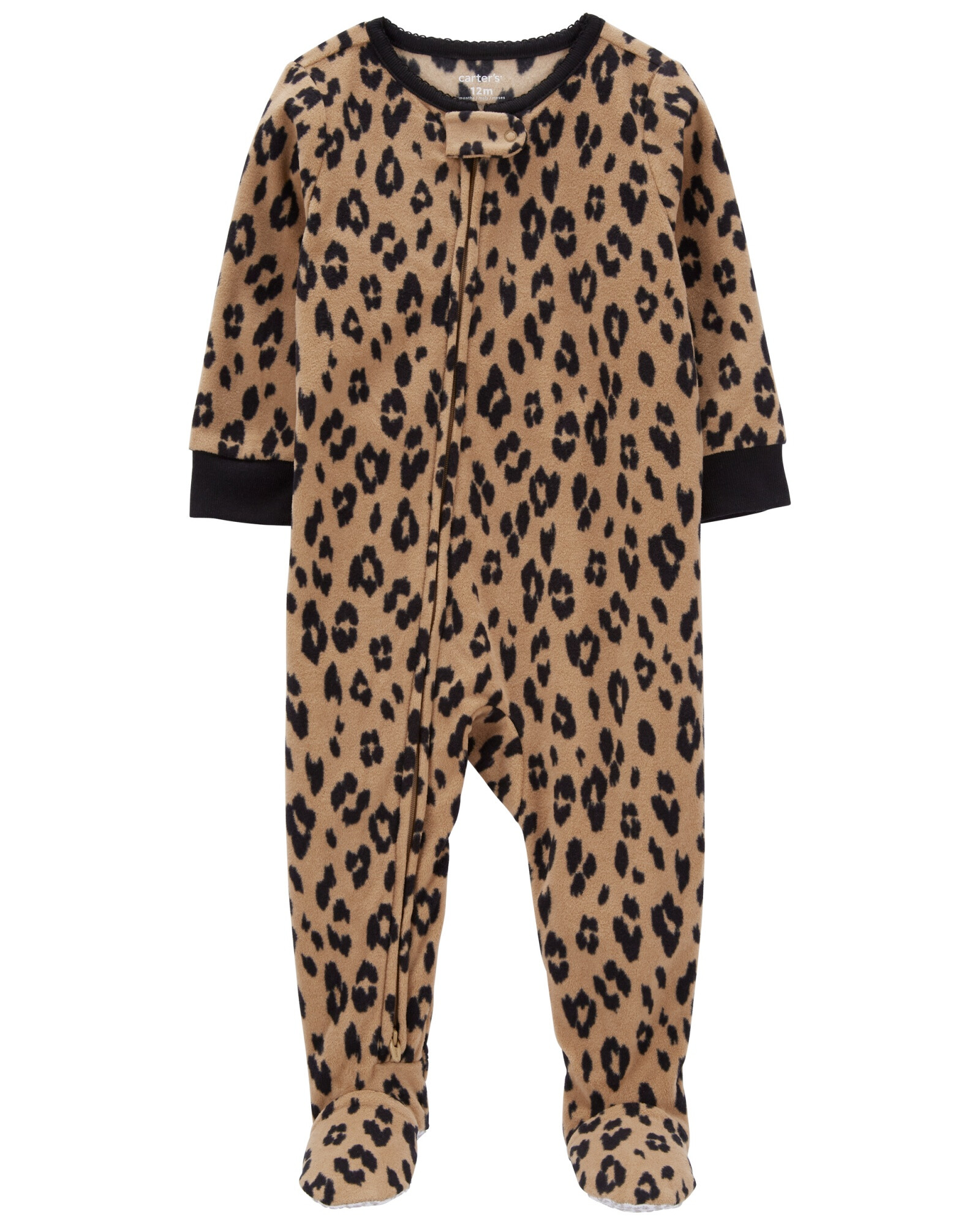 Pijama una pieza de micropolar, con pie, diseño leopardo. Talles 12-24M Sin color