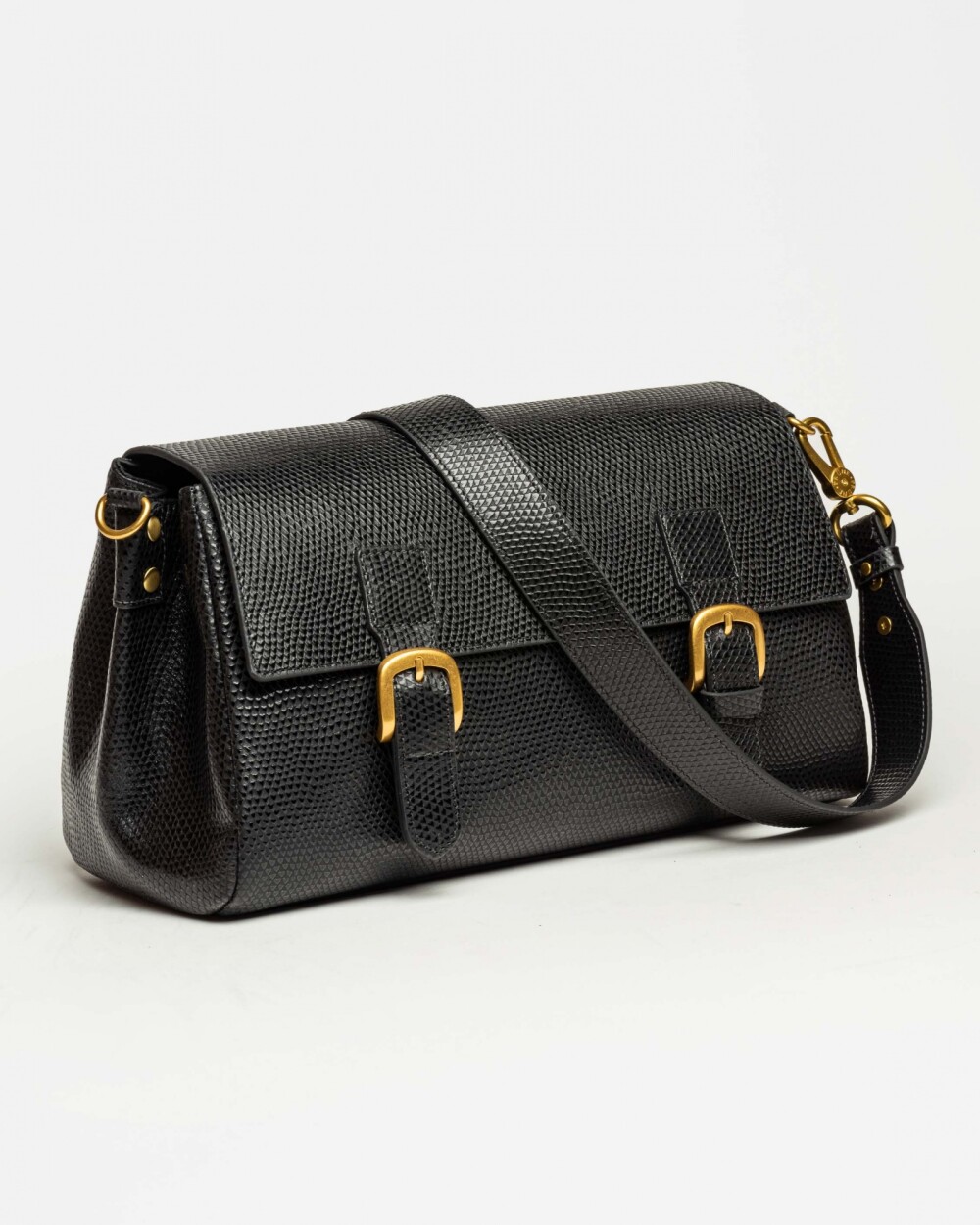 Cartera al hombro Elise en cuero snake bitono Negro