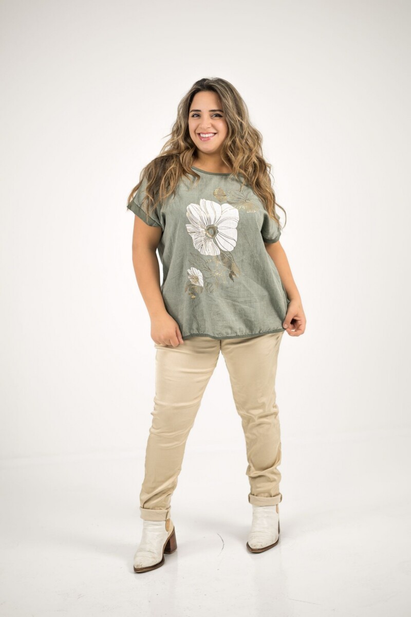 Blusa de algodón y lino - VERDE 