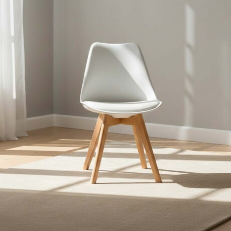 SILLA DE COMEDOR POLIPROPILENO-Y-MADERA BLANCO ESTILO EAMES